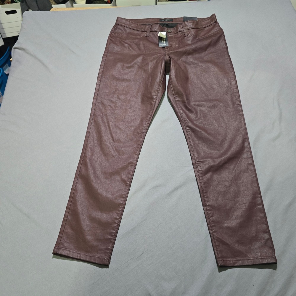 Banana Republic Legging Pants Women 32/14 Burgundy Coated Waxed Denim New